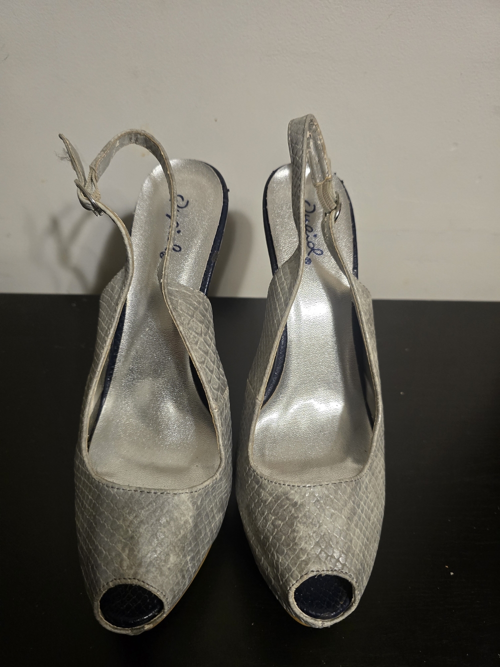 Quipid Silver Peep-Toe Slingback Heels - Women's
